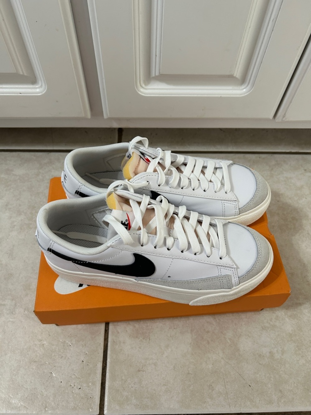 Nike White Low-Top Sneakers with Black Swoosh